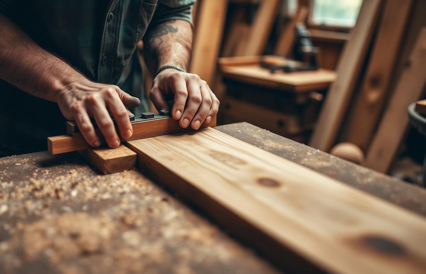 Hands planing an oak board